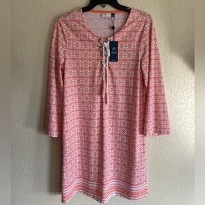 Cabana Life x Talbots Dress Large Orange Geometric Tassel Strechy